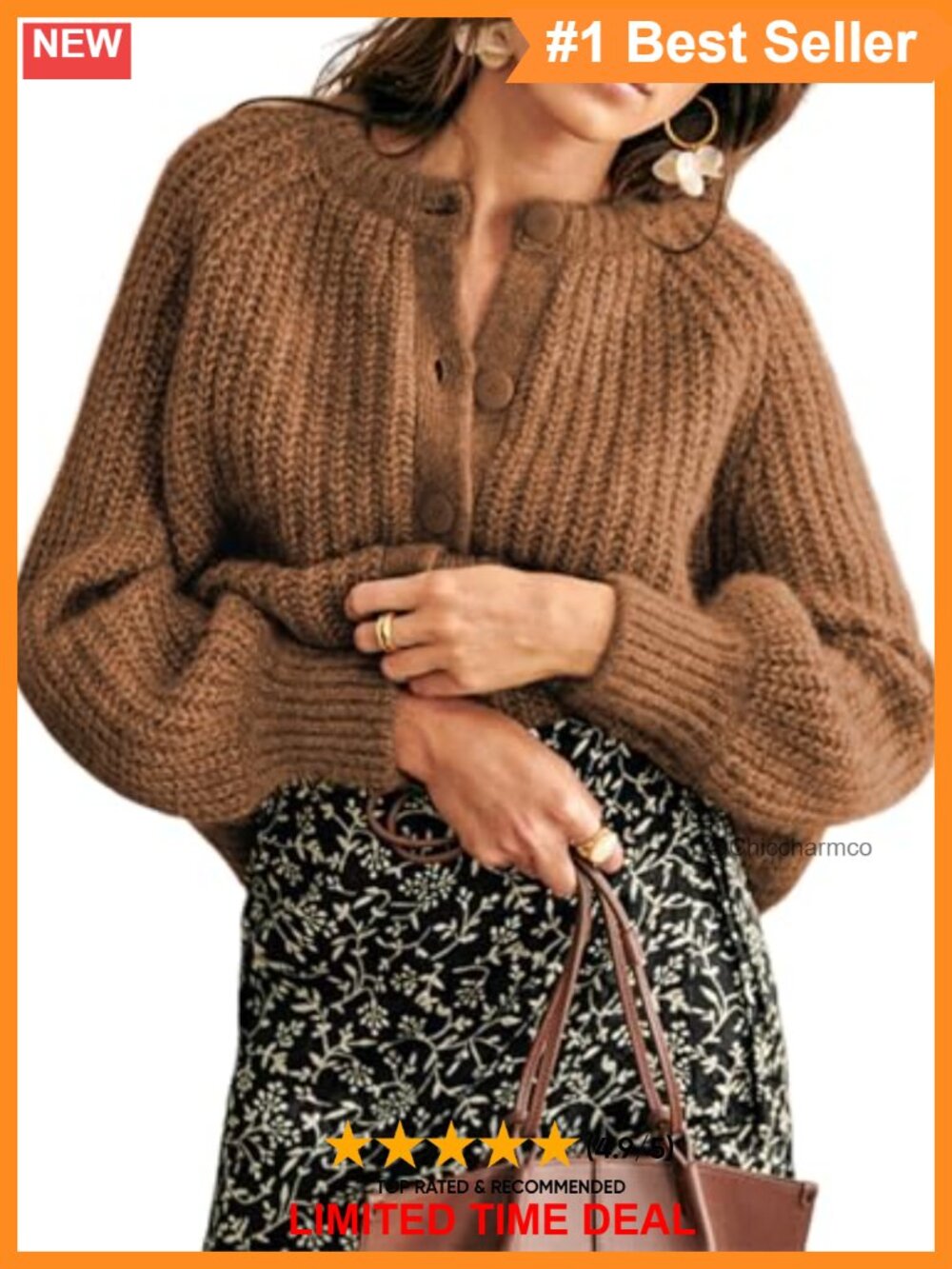 Womens Button Down Cardigan Sweater Knit Long Sleeve Crewneck Loose Fit